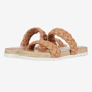 Marc Fisher Jaimee Braided Jute Leather Flat Sandals Natural Size 7.5 NW…